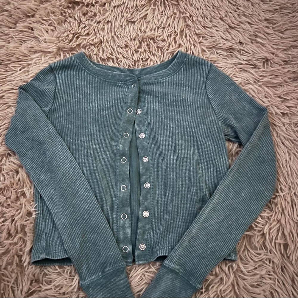 Stylish Blue/Green Ribbed Women's Top